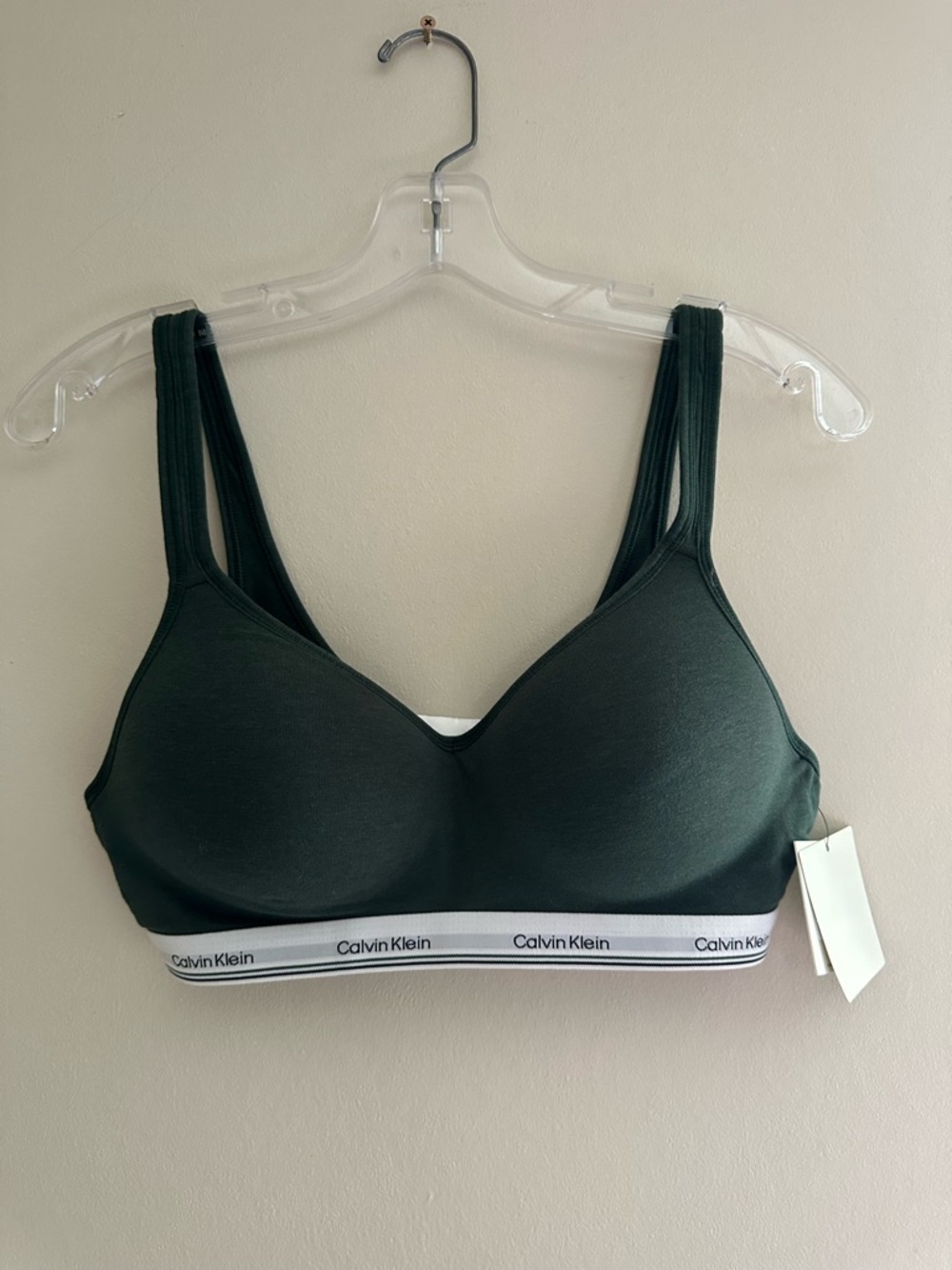 Calvin Klein Forest Green Wireless Logo Band Bra